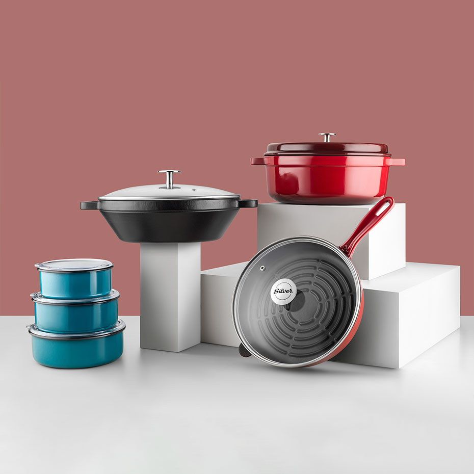 Silver 12 Parça Avantaj Set Tencere Tava Demir Döküm-Emaye Seti Bordo