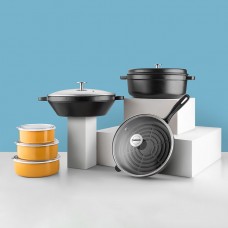 Silver 12 Parça Avantaj Set Tencere Tava Demir Döküm-Emaye Seti Siyah