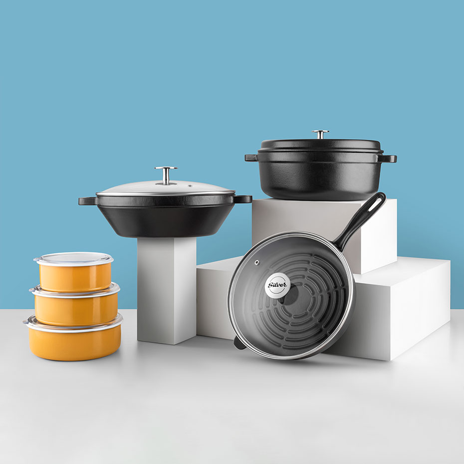 Silver 12 Parça Avantaj Set Tencere Tava Demir Döküm-Emaye Seti Siyah