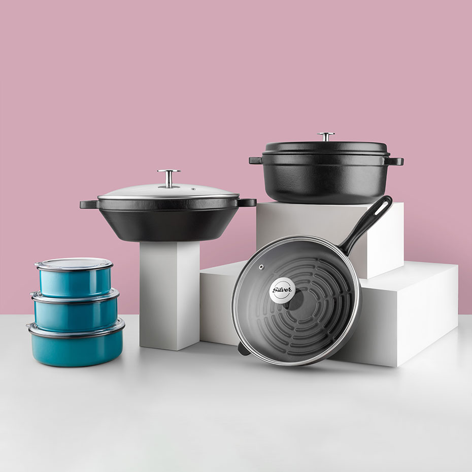 Silver 12 Parça Avantaj Set Tencere Tava Demir Döküm-Emaye Seti Siyah