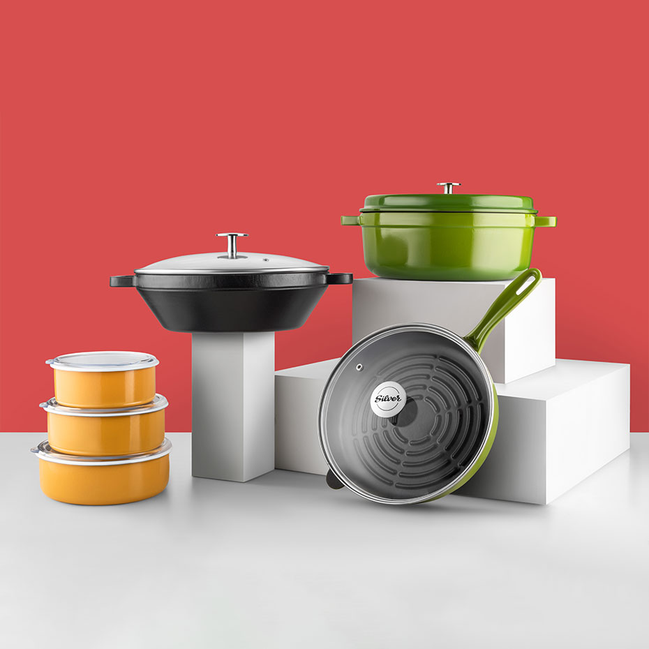 Silver 12 Parça Avantaj Set Tencere Tava Demir Döküm-Emaye Seti Yeşil