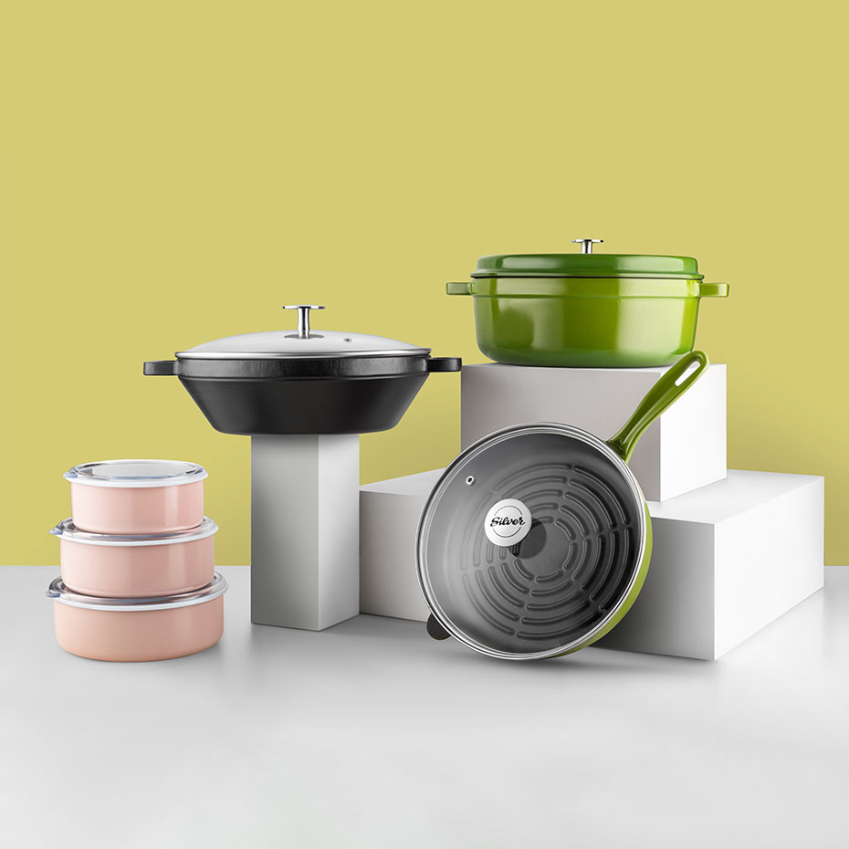 Silver 12 Parça Avantaj Set Tencere Tava Demir Döküm-Emaye Seti Yeşil