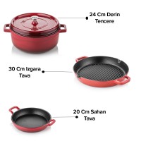 Silver Döküm 3'li Set Bordo