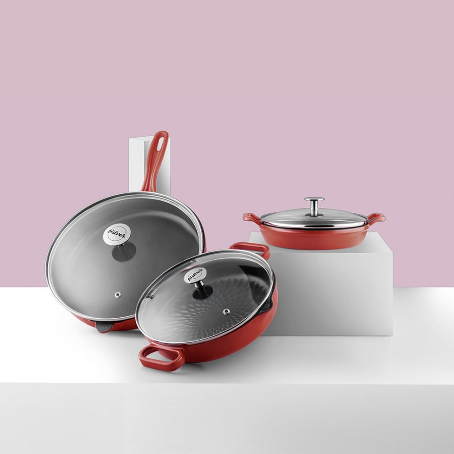 Silver 6 Parça Kahvaltı Set Tava Demir Döküm Seti