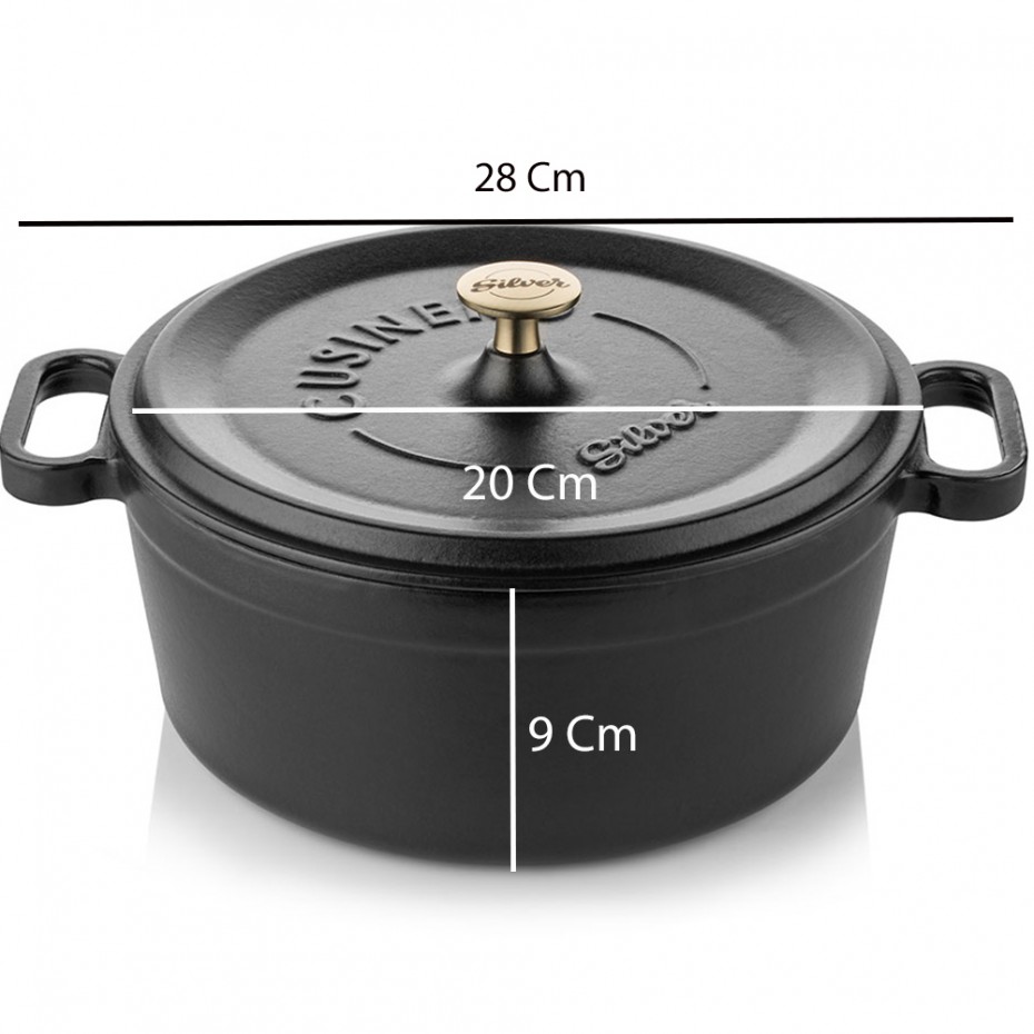 Silver Cusinero Döküm Derin Tencere 20 cm Siyah
