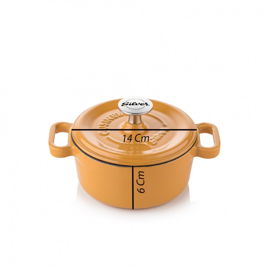 Silver Cusinero Döküm Mini Tencere 14 cm Hardal Sarı