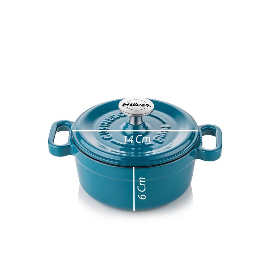 Silver Cusinero Döküm Mini Tencere 14 cm Petrol Mavi